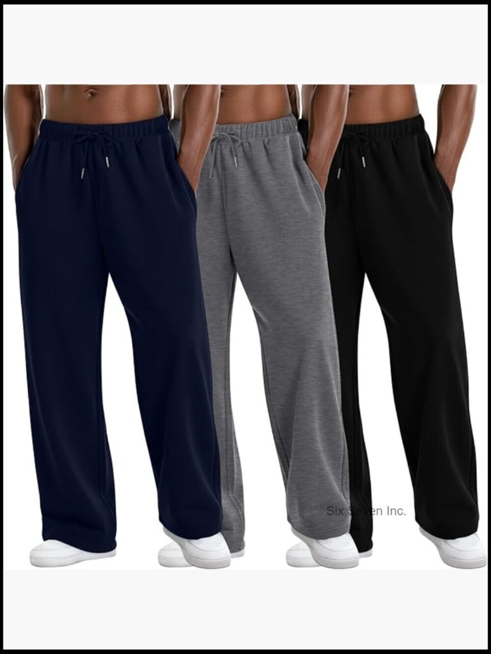 3 Pack Men's Lightweight Lounge Pants Straight Leg Open Bottom Drawstring
